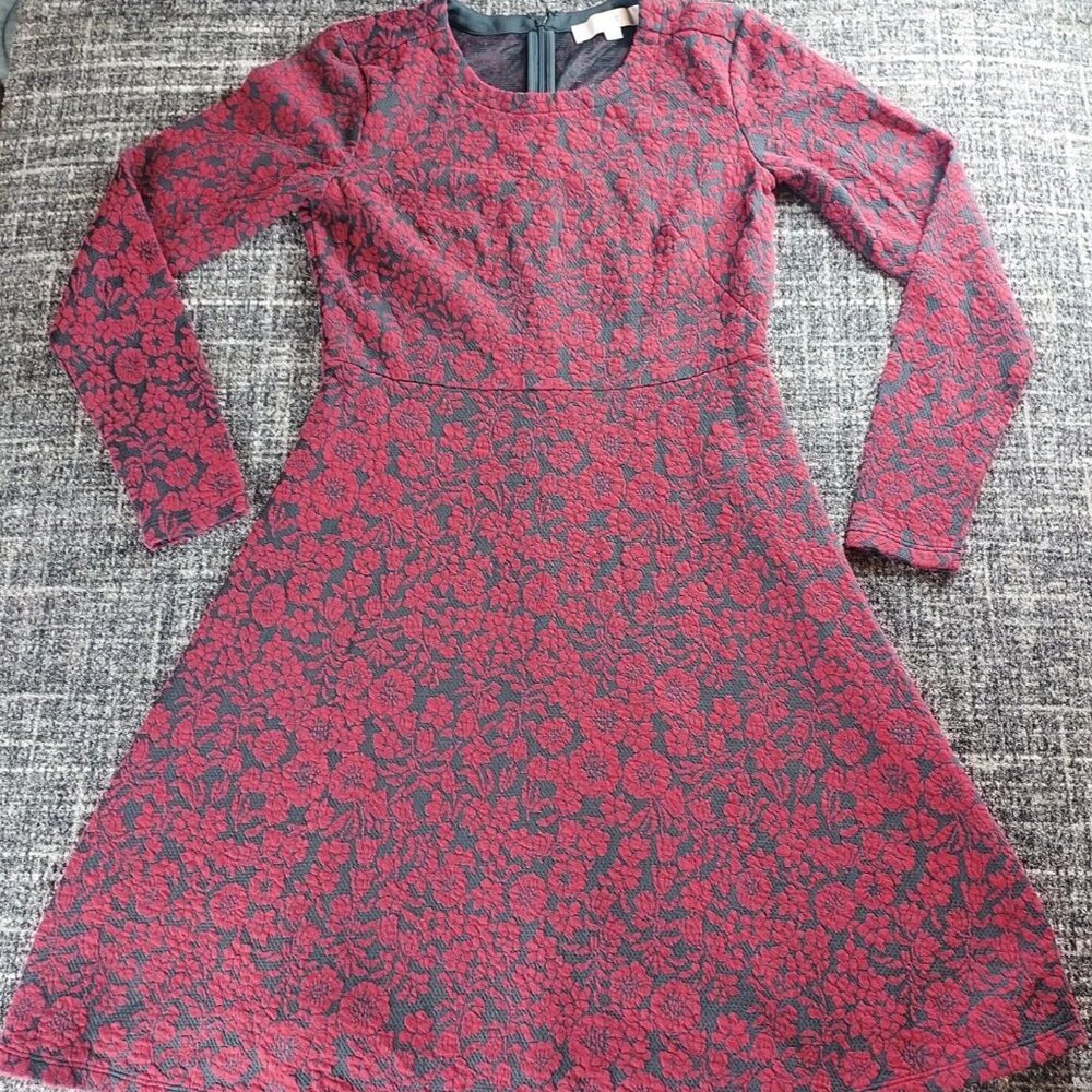 Loft long sleeve dress, 4P, maroon/black